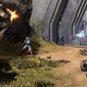 A bunch of spartans fight on Fragmentation, one of the multiplayer maps in Halo Infinite.